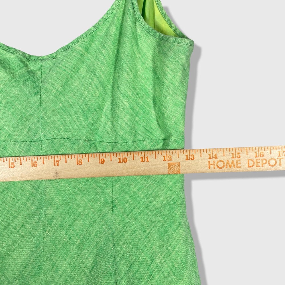 Banana Republic Linen Midi Dress Womens 12 Green Asymmetrical Ruffle Summer Boho - Picture 6 of 8